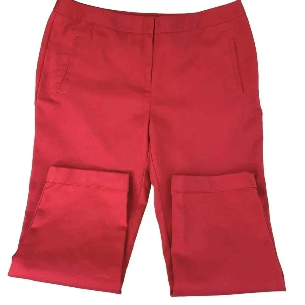 Chico's Red Cropped Chino Casual Pants Women Size L/14 Folded Cuff Straight Leg - Picture 4 of 16